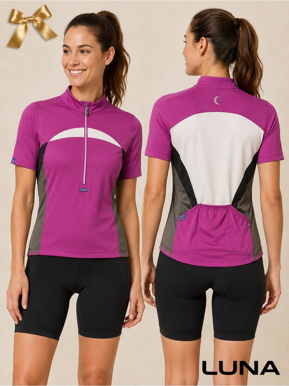 LUNA Women’s Cycling Jersey Pink Purple Short Sleeve 1/2 Zip Size Small